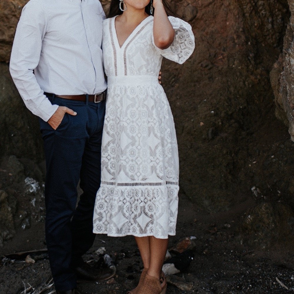 Flying Tomato White Lace Ruffle Midi Dress Size S